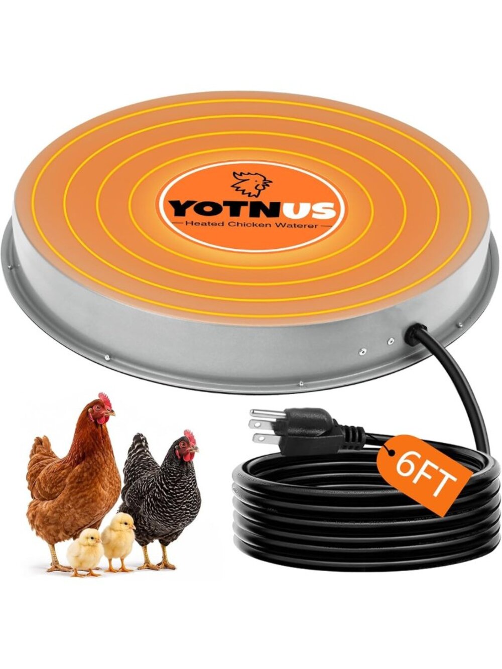 Winter Chicken Water Heater, 11" Heated Base with 6ft Cord - Safe & Efficient